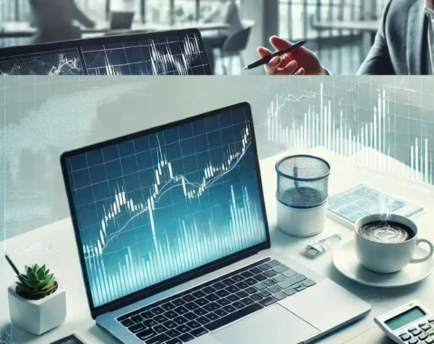 Forex trading signals guide: analyzing currency market trends on smartphone and laptop screens.